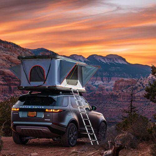 Aluminum shell direct lifting roof tent-14 Enjoy the beauty of nature in a rooftop tent at sunset